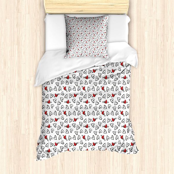 Abakuhaus Set Copripiumino Vintage Valentine Per Letti Singoli, Romantico, Antiacaro, Adatto A Chi Soffre Di Allergie, Con Federa, 135 Cm X 200 Cm - 80 X 80 Cm, Grigio Antracite Vermiglio-image
