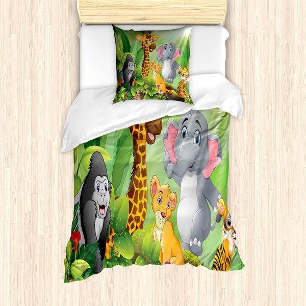 Abakuhaus Set Copripiumino Per Letti Singoli, Stile Cartone Animato Animali Selvatici, Antiacaro Adatto A Chi Soffre Di Allergie Con Federa, 135 Cm X 200 Cm - 80 X 80 Cm, Multicolore-image