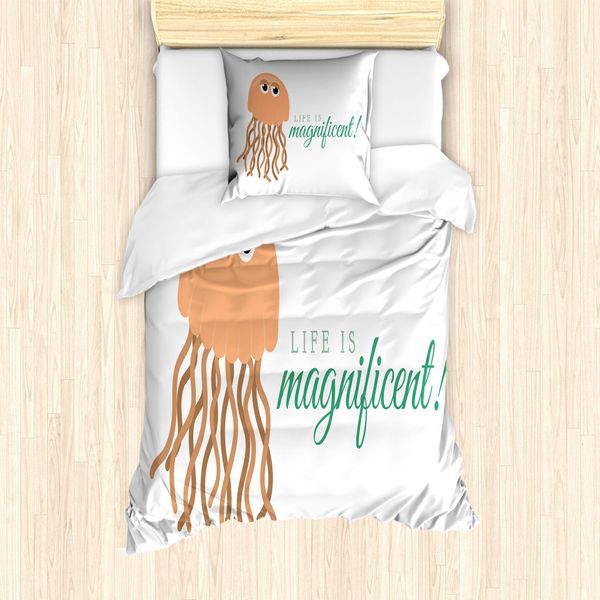 Abakuhaus Set Copripiumino Per Letto Singolo, Testo "La Vita è Magnifica"", Antiacaro, Adatto A Chi Soffre Di Allergie, Con Federa, 135 Cm X 200 Cm - 80 X 80 Cm, Peach Pale Caramel"-image