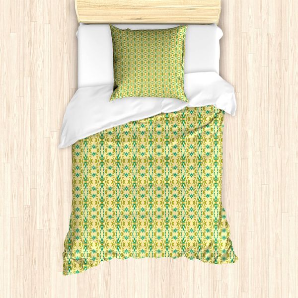 Abakuhaus Set Copripiumino Astratto Per Letti Singoli, Skurril Geometric, Antiacaro, Adatto A Chi Soffre Di Allergie, Con Federa, 135 Cm X 200 Cm - 80 X 80 Cm, Giallo Pastello E Verde Acqua-image