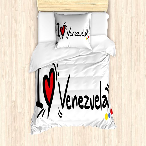 Abakuhaus Venezuela Set Copripiumino Per Letti Singoli, Scritta "I Love Venezuela"", Antiacaro, Adatto A Chi Soffre Di Allergie, Con Federa, 135 Cm X 200 Cm - 80 X 80 Cm, Bianco Grigio Antracite"-image