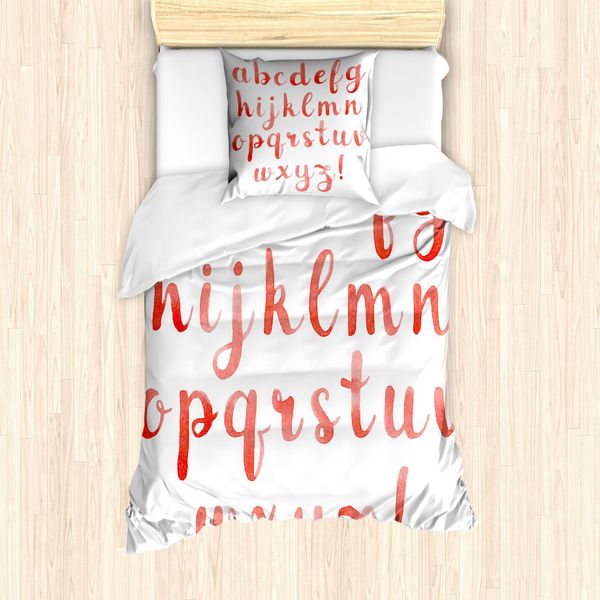 Abakuhaus Set Copripiumino Per Letto Singolo, Aquarell Warm Letters, Antiacaro, Adatto A Chi Soffre Di Allergie, Con Federa, 135 Cm X 200 Cm - 80 X 80 Cm, Corallo E Vermiglio-image