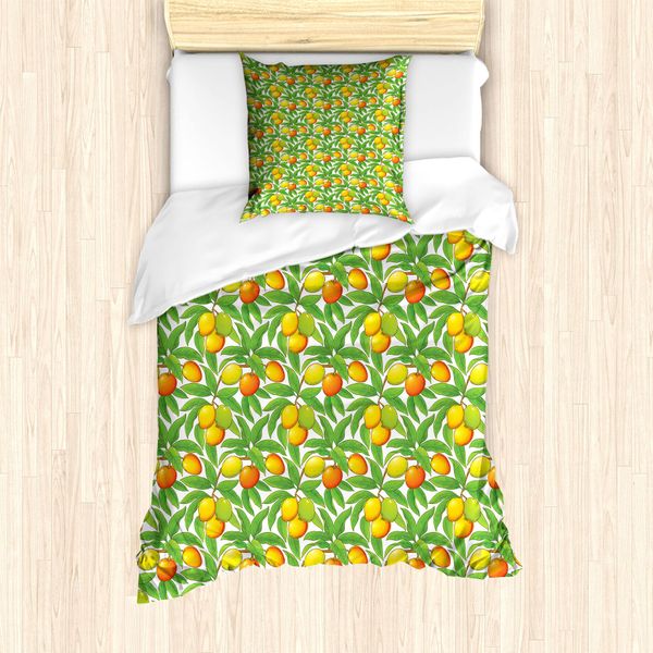 Abakuhaus Set Copripiumino Per Letti Singoli, Rami Di Mango Maturo, Antiacaro, Adatto A Chi Soffre Di Allergie, Con Federa, 135 Cm X 200 Cm - 80 X 80 Cm, Verde Vermiglio-image