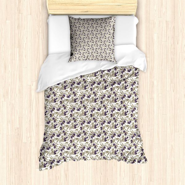 Abakuhaus Set Copripiumino Per Letti Singoli, Motivo Botanico Con Foglie, Antiacaro, Adatto A Chi Soffre Di Allergie, Con Federa, 135 Cm X 200 Cm - 80 X 80 Cm, Quarzo Taupe-image