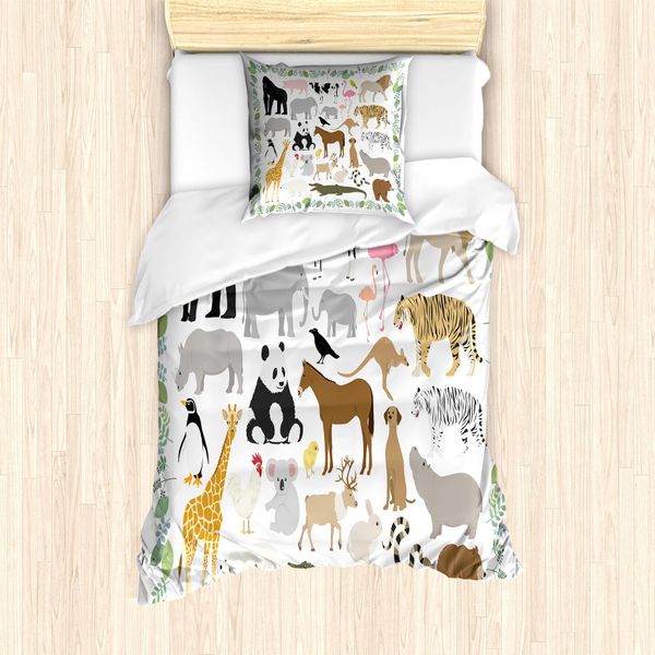 Abakuhaus Set Copripiumino Per Letti Singoli, Vari Animali Della Foresta, Antiacaro, Adatto A Chi Soffre Di Allergie, Con Federa, 135 Cm X 200 Cm - 80 X 80 Cm, Multicolore-image