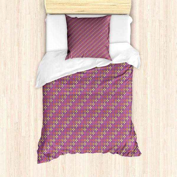 Abakuhaus Set Copripiumino Per Letti Singoli, Blooming 4 Petal Flowers, Antiacaro, Adatto A Chi Soffre Di Allergie, Con Federa, 135 Cm X 200 Cm - 80 X 80 Cm, Viola Multicolore-image