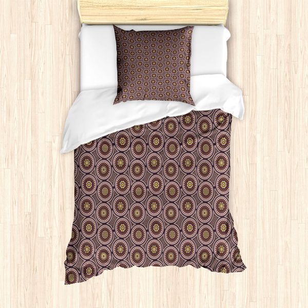 Abakuhaus Set Copripiumino Astratto Per Letti Singoli, Mosaic Come Complicati Puntini, Antiacaro, Adatto A Chi Soffre Di Allergie, Con Federa, 135 Cm X 200 Cm - 80 X 80 Cm, Pale Redwood Sepia-image