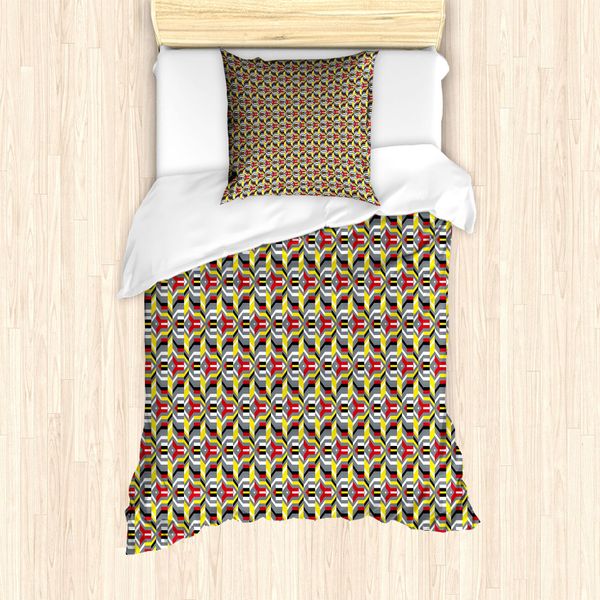 Abakuhaus Set Copripiumino Astratto Per Letti Singoli, Strisce E Forme Moderne, Antiacaro, Adatto A Chi Soffre Di Allergie, Con Federa, 135 Cm X 200 Cm - 80 X 80 Cm, Multicolore-image