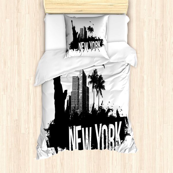 Abakuhaus Nyc Set Copripiumino Per Letti Singoli, Design Kalli, Antiacaro, Adatto A Chi Soffre Di Allergie, Con Federa, 135 Cm X 200 Cm - 80 X 80 Cm, Grigio Antracite E Bianco-image