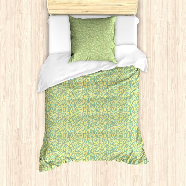 Abakuhaus Set Copripiumino Per Letto Singolo, Kalligraphie Learning Abc, Antiacaro, Adatto A Chi Soffre Di Allergie, Con Federa, 135 Cm X 200 Cm - 80 X 80 Cm, Giallo Shamrock Verde-image