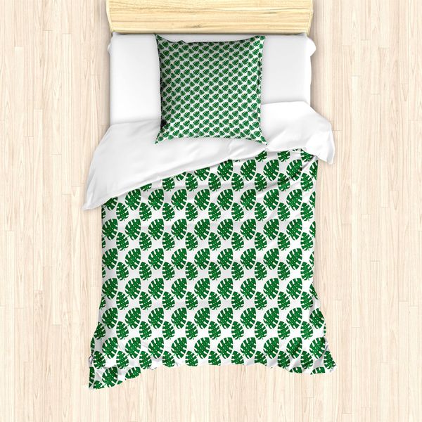 Abakuhaus Set Copripiumino Per Letto Singolo Philodendron, Jungle Leaves, Antiacaro, Adatto A Chi Soffre Di Allergie, Con Federa, 135 Cm X 200 Cm - 80 X 80 Cm, Verde E Bianco-image