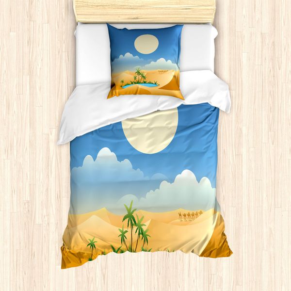 Abakuhaus Set Copripiumino Per Letti Singoli, Summer Desert, Antiacaro, Adatto A Chi Soffre Di Allergie, Con Federa, 135 Cm X 200 Cm - 80 X 80 Cm, Multicolore-image