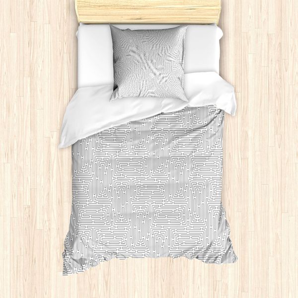 Abakuhaus Set Copripiumino Astratto Per Letti Singoli, Strisce Moderne Disegnate A Mano, Antiacaro, Adatto A Chi Soffre Di Allergie, Con Federa, 135 Cm X 200 Cm - 80 X 80 Cm, Grigio Antracite Bianco-image