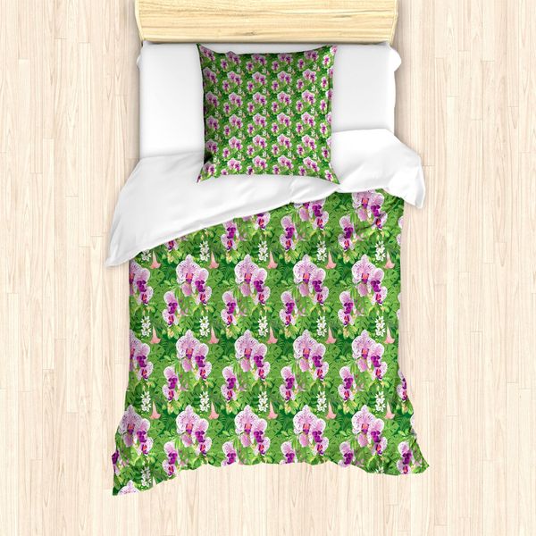 Abakuhaus Set Copripiumino Per Letto Singolo Philodendron, Fiori Tropicali Vivaci, Antiacaro, Adatto A Chi Soffre Di Allergie, Con Federa, 135 Cm X 200 Cm - 80 X 80 Cm, Magenta Scuro Blush-image