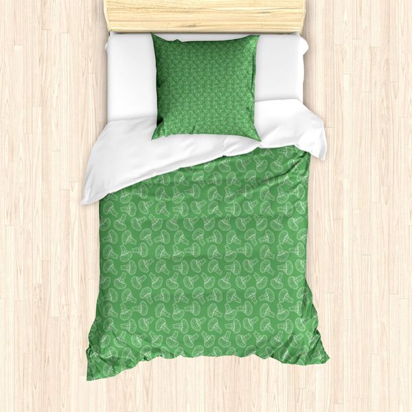 Abakuhaus Set Copripiumino Per Letto Singolo Con Motivo Broccoli, Disegni Vegetali Ripetitivi, Antiacaro E Anallergico, Con Federa, 135 Cm X 200 Cm - 80 X 80 Cm, Verde Felce E Bianco-image