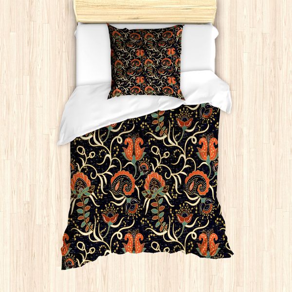 Abakuhaus Set Copripiumino Jacobean Per Letti Singoli, Grunge Flora Locken, Antiacaro, Adatto A Chi Soffre Di Allergie, Con Federa, 135 Cm X 200 Cm - 80 X 80 Cm, Indaco E Multicolore-image