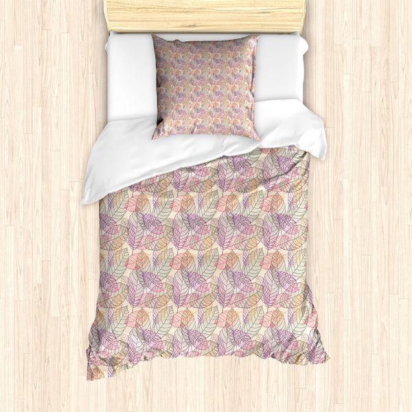 Abakuhaus Set Copripiumino Dai Colori Tenui Per Letti Singoli, Romantic Fallen Leaves, Antiacaro E Anallergico, Con Federa, 135 Cm X 200 Cm - 80 X 80 Cm, Champagne E Multicolore-image