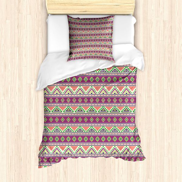 Abakuhaus Set Copripiumino Azteco Per Letti Singoli, Motivo Etnico Orizzontale, Antiacaro, Adatto A Chi Soffre Di Allergie, Con Federa, 135 Cm X 200 Cm - 80 X 80 Cm, Multicolore-image