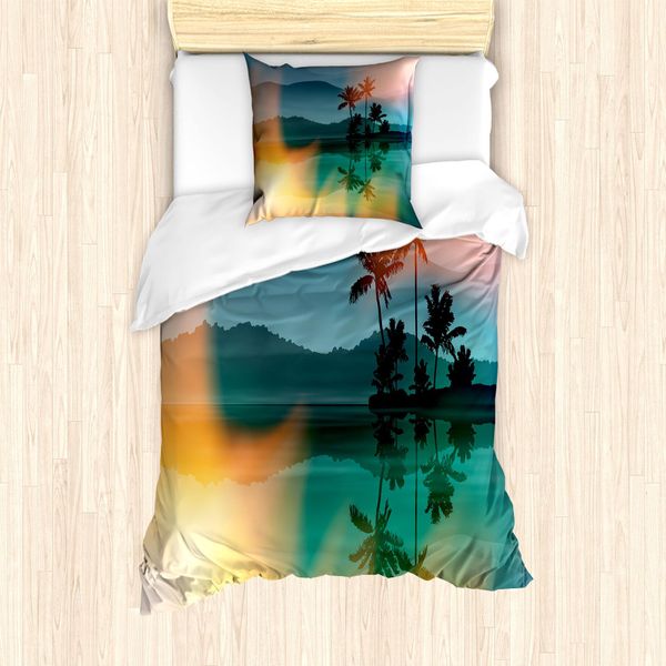 Abakuhaus Set Copripiumino Nottocean Per Letti Singoli, Motivo Mare E Palme, Antiacaro, Adatto A Chi Soffre Di Allergie, Con Federa, 135 Cm X 200 Cm - 80 X 80 Cm, Multicolore-image