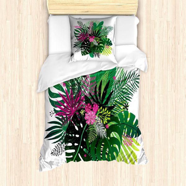 Abakuhaus Set Copripiumino Per Letto Singolo Philodendron, Bouquet Di Fiori Esotici, Antiacaro, Adatto A Chi Soffre Di Allergie, Con Federa, 135 Cm X 200 Cm - 80 X 80 Cm, Multicolore-image