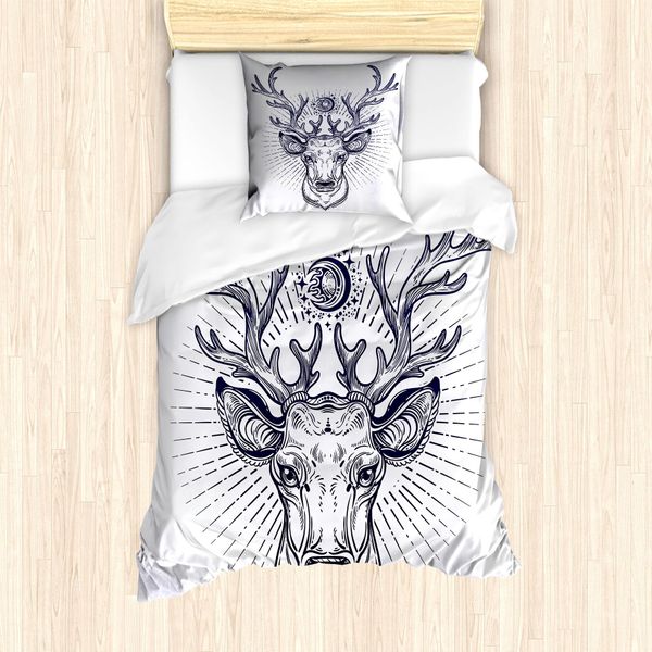 Abakuhaus Set Copripiumino Per Letti Singoli Wild Jagen, Disegno Testa Di Renna, Antiacaro, Adatto A Chi Soffre Di Allergie, Con Federa, 135 Cm X 200 Cm - 80 X 80 Cm, Viola, Blu, Grigio-image