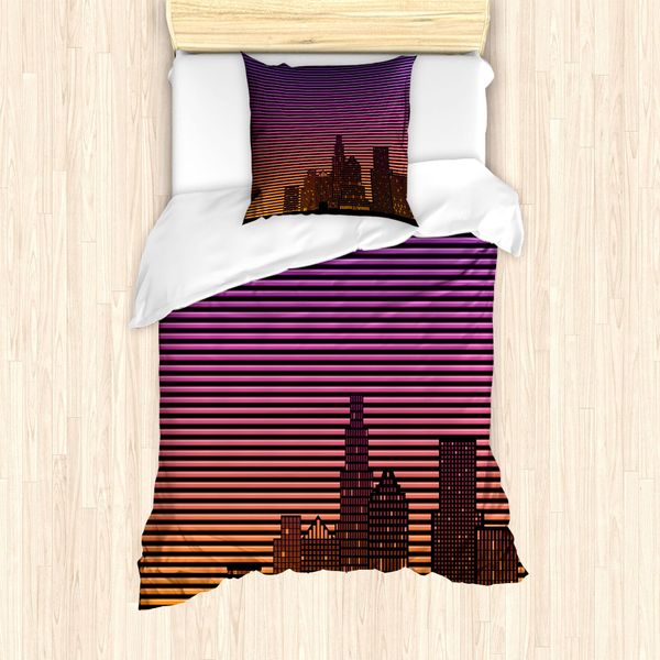 Abakuhaus Set Copripiumino Arancione E Nero Per Letti Singoli, 80 Skyline, Antiacaro, Adatto A Chi Soffre Di Allergie, Con Federa, 135 Cm X 200 Cm - 80 X 80 Cm, Multicolore-image