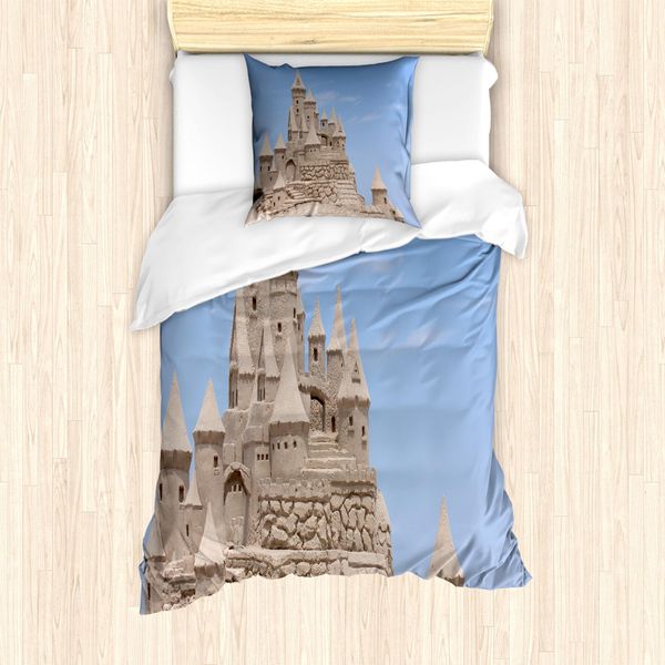 Abakuhaus Set Copripiumino Per Letto Singolo, Foto Fortress Sand Beach, Antiacaro, Adatto A Chi Soffre Di Allergie, Con Federa, 135 Cm X 200 Cm - 80 X 80 Cm, Pale Sky Blue Sepia-image