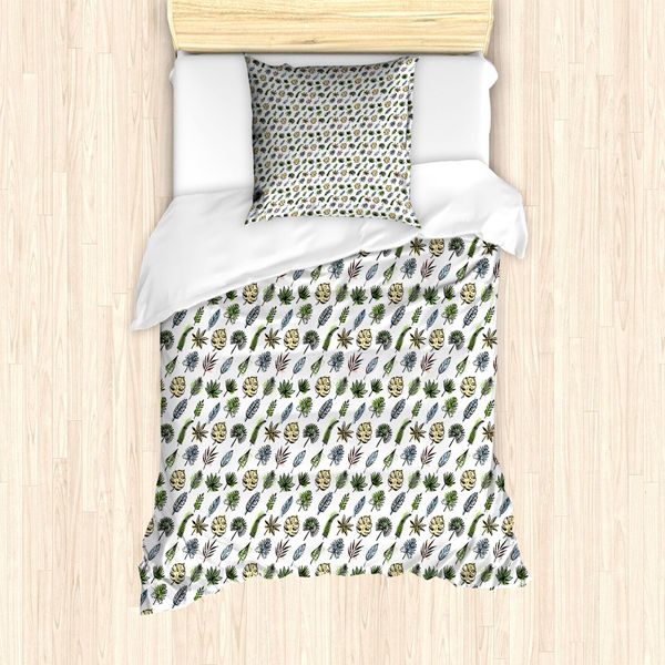 Abakuhaus Set Copripiumino Philodendron Per Letti Singoli, Foglie In Stile Grunge, Antiacaro, Adatto A Chi Soffre Di Allergie, Con Federa, 135 Cm X 200 Cm - 80 X 80 Cm, Multicolore Bianco-image