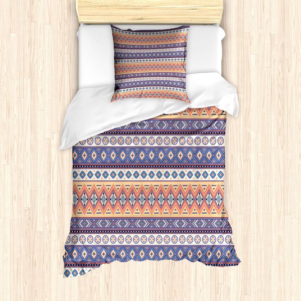 Abakuhaus Set Copripiumino Azteco Per Letti Singoli, Arte Messicana Ispirata Alle Linee, Antiacaro, Adatto A Chi Soffre Di Allergie, Con Federa, 135 Cm X 200 Cm - 80 X 80 Cm, Multicolore-image