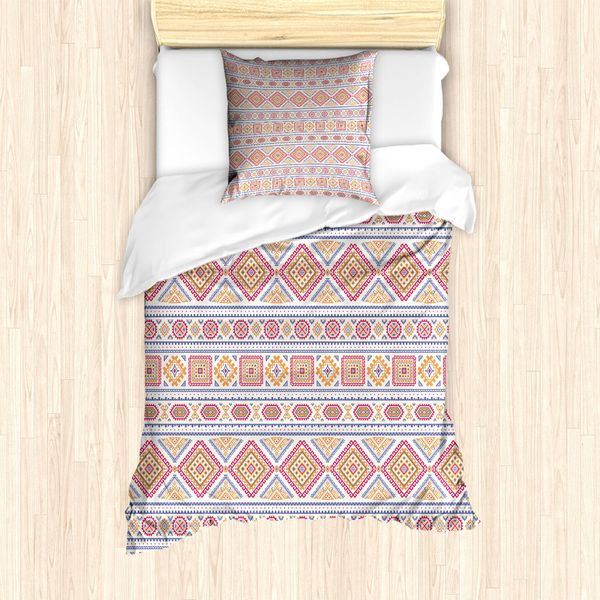 Abakuhaus Set Copripiumino Azteco Per Letti Singoli, Influenze Folcloristiche Medievali, Antiacaro, Adatto A Chi Soffre Di Allergie, Con Federa, 135 Cm X 200 Cm - 80 X 80 Cm, Albicocca Rosa Scuro-image