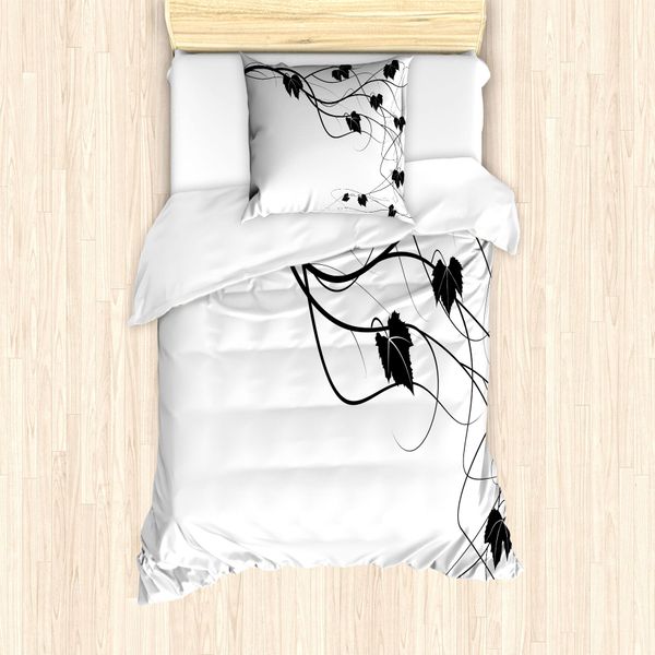 Abakuhaus Set Copripiumino Per Letti Singoli, Monotone Summary Leaves Art, Antiacaro, Adatto A Chi Soffre Di Allergie, Con Federa, 135 Cm X 200 Cm - 80 X 80 Cm, Grigio Antracite Bianco-image