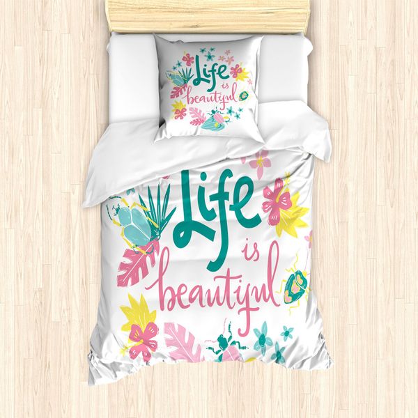 Abakuhaus Set Copripiumino Per Letti Singoli, Floral Leben Natur, Antiacaro, Adatto A Chi Soffre Di Allergie, Con Federa, 135 Cm X 200 Cm - 80 X 80 Cm, Rosa Pastello Verde Acqua-image