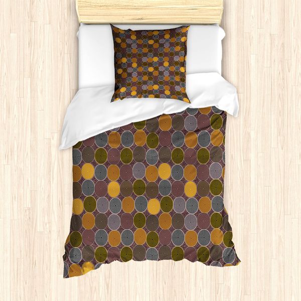 Abakuhaus Set Copripiumino Aborigeno Per Letti Singoli, Motivi Folcloristici A Pois Rotondi, Antiacaro, Adatto A Chi Soffre Di Allergie, Con Federa, 135 Cm X 200 Cm - 80 X 80 Cm, Multicolore-image