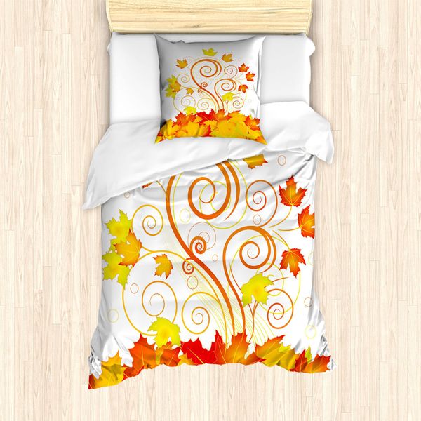 Abakuhaus Set Copripiumino Per Letti Singoli, Tonalità Calde Foglie Di Vite, Antiacaro Adatto A Chi Soffre Di Allergie Con Federa, 135 Cm X 200 Cm - 80 X 80 Cm, Giallo Vermiglio-image