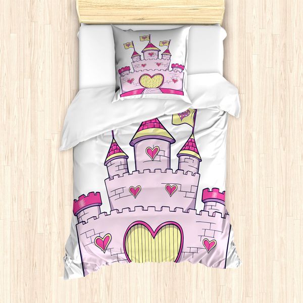 Abakuhaus Set Copripiumino Per Letto Singolo, Fantasie Prinzessin Fortress, Antiacaro, Adatto A Chi Soffre Di Allergie, Con Federa, 135 Cm X 200 Cm - 80 X 80 Cm, Giallo Rosa-image