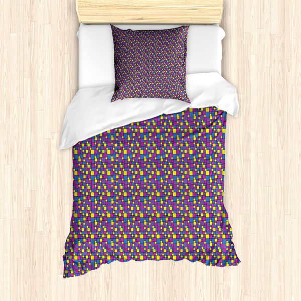 Abakuhaus Set Copripiumino Astratto Per Letti Singoli, Vibrant Small Big Squares, Antiacaro, Adatto A Chi Soffre Di Allergie, Con Federa, 135 Cm X 200 Cm - 80 X 80 Cm, Multicolore-image