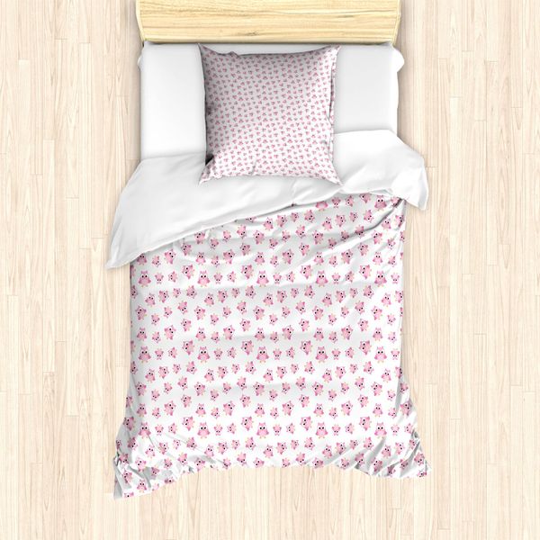 Abakuhaus Set Copripiumino Con Stampa Gufo Per Letti Singoli, Feminine Birdies, Antiacaro, Adatto A Chi Soffre Di Allergie, Con Federa, 135 Cm X 200 Cm - 80 X 80 Cm, Marigold-Baby-Rosa-image