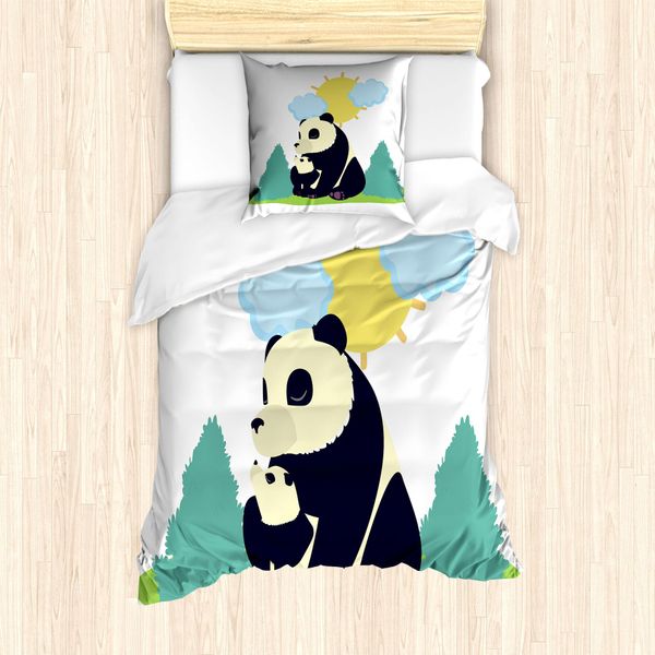 Abakuhaus Set Copripiumino Per Letto Singolo, Mammifero E Il Suo Cucciolo All'aperto, Antiacaro Adatto A Chi Soffre Di Allergie Con Federa, 135 Cm X 200 Cm - 80 X 80 Cm, Multicolore-image
