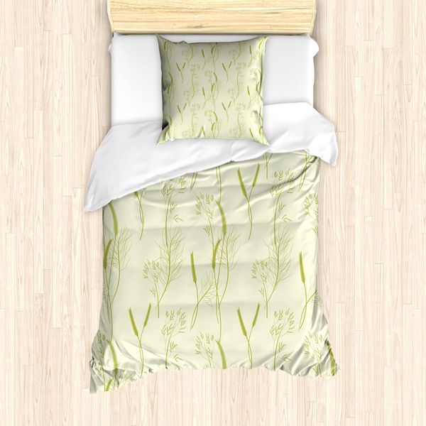 Abakuhaus Set Copripiumino Botanico Per Letti Singoli, Erbe Naturali E Artificiali, Antiacaro, Adatto A Chi Soffre Di Allergie, Con Federa, 135 Cm X 200 Cm - 80 X 80 Cm, Kaki Verde Chiaro-image