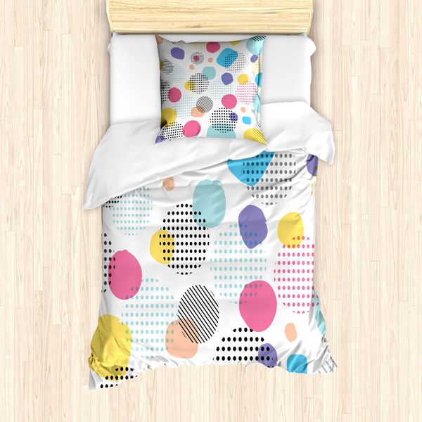 Abakuhaus Set Copripiumino A Pois Per Letti Singoli, Strisce Colorate, Antiacaro, Adatto A Chi Soffre Di Allergie, Con Federa, 135 Cm X 200 Cm - 80 X 80 Cm, Multicolore-image