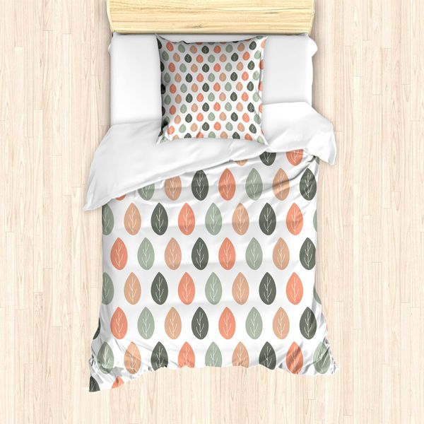 Abakuhaus Set Copripiumino Per Letto Singolo, Foglie Autunnali Ritmiche, Antiacaro, Adatto A Chi Soffre Di Allergie, Con Federa, 135 Cm X 200 Cm - 80 X 80 Cm, Salmone Multicolore-image
