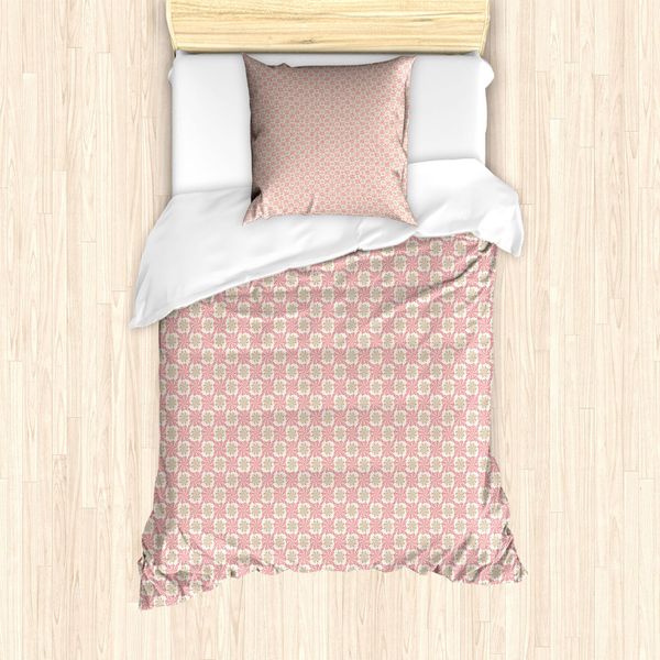 Abakuhaus Set Copripiumino Nostalgico Per Letti Singoli, Damasco Floreale, Antiacaro, Adatto A Chi Soffre Di Allergie, Con Federa, 135 Cm X 200 Cm - 80 X 80 Cm, Pale Rubin Eggshell-image