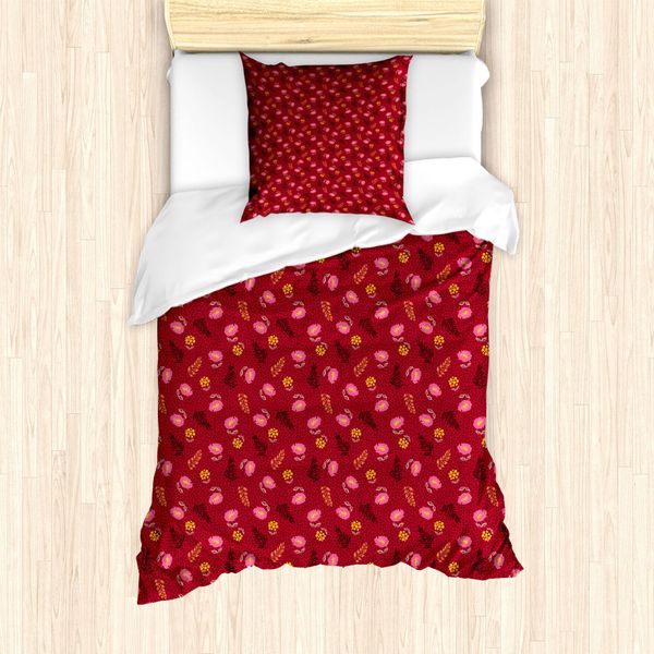 Abakuhaus Set Copripiumino Per Letti Singoli, Motivi Floreali E Pois, Antiacaro, Adatto A Chi Soffre Di Allergie, Con Federa, 135 Cm X 200 Cm - 80 X 80 Cm, Rosa Rubino-image