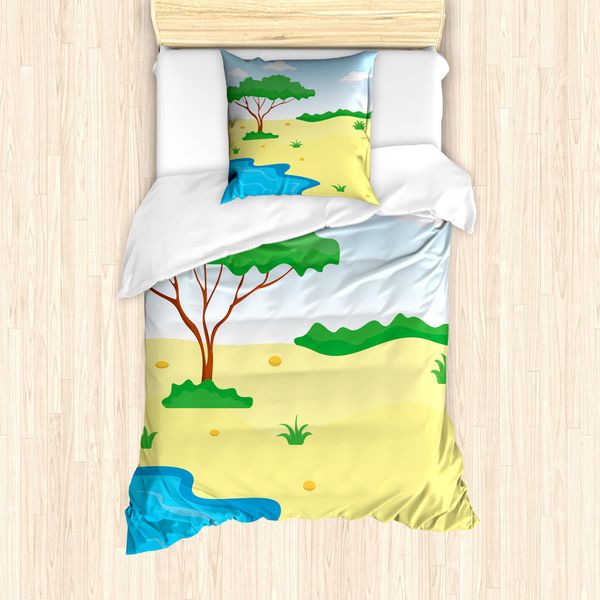 Set Copripiumino Da Letto Singolo Abakuhaus, Stile Cartone Animato Piccolo Stagno, Antiacaro, Adatto A Chi Soffre Di Allergie, Con Federa, 135 Cm X 200 Cm - 80 X 80 Cm, Multicolore-image