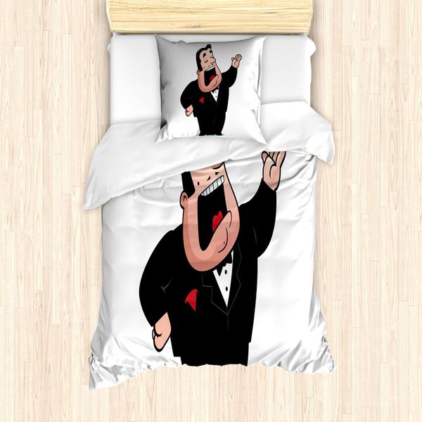 Abakuhaus Set Copripiumino Per Letto Singolo, Cartoon Singer Mann In Smoking, Antiacaro, Adatto A Chi Soffre Di Allergie, Con Federa, 135 Cm X 200 Cm - 80 X 80 Cm, Nero Vermiglio-image