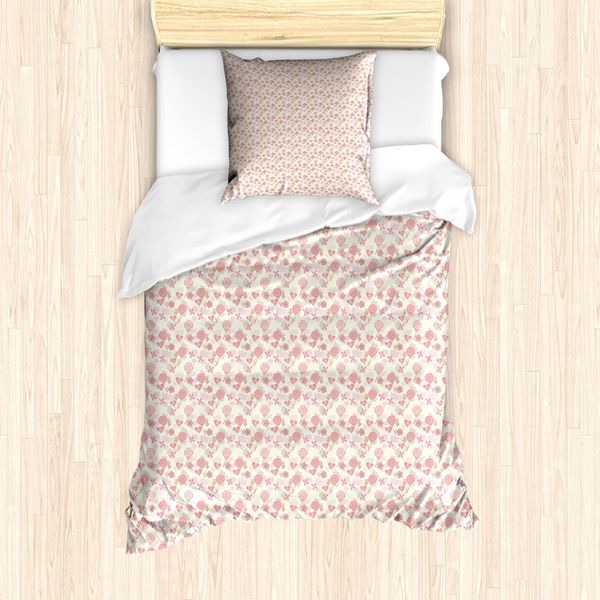 Abakuhaus Set Copripiumino Per Letto Singolo, Grafica Vintage Con Scarabocchi, Antiacaro E Anallergico, Con Federa, 135 Cm X 200 Cm - 80 X 80 Cm, Bianco Rosa-image