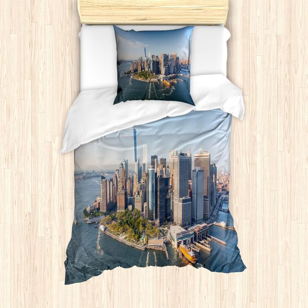 Abakuhaus Nyc Set Copripiumino Per Letti Singoli, Real Life Luftaufnahme, Antiacaro, Adatto A Chi Soffre Di Allergie, Con Federa, 135 Cm X 200 Cm - 80 X 80 Cm, Multicolore-image