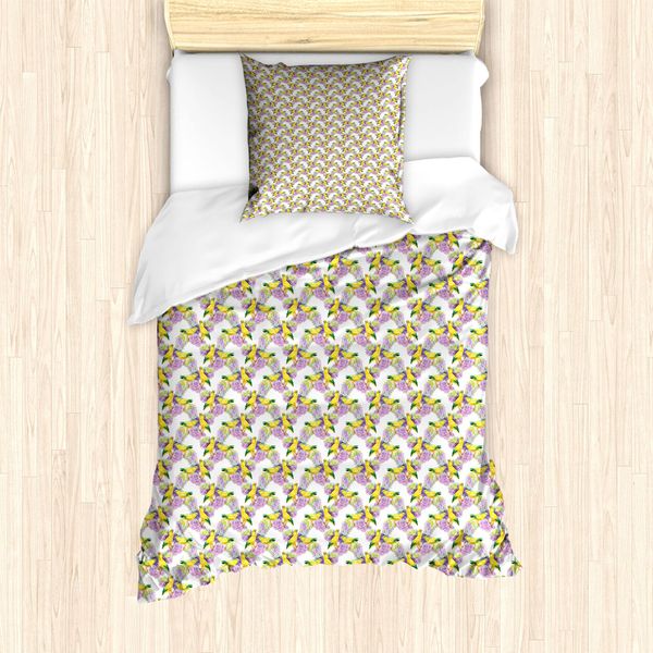 Abakuhaus Set Copripiumino Per Letto Singolo, Aquarell Singing Birds, Antiacaro, Adatto A Chi Soffre Di Allergie, Con Federa, 135 Cm X 200 Cm - 80 X 80 Cm, Senape E Multicolore-image