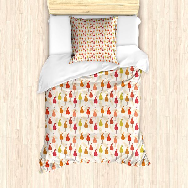 Abakuhaus Set Copripiumino Per Letti Singoli, Motivo Astratto Con Foglie Autunnali, Antiacaro E Anallergico, Con Federa, 135 Cm X 200 Cm - 80 X 80 Cm, Avorio E Multicolore-image
