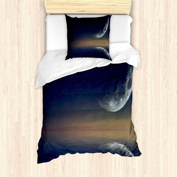 Abakuhaus Set Copripiumino Per Letto Singolo, Riflessi Lunari Sull'acqua, Antiacaro, Adatto A Chi Soffre Di Allergie, Con Federa, 135 Cm X 200 Cm - 80 X 80 Cm, Blu Cacao-image